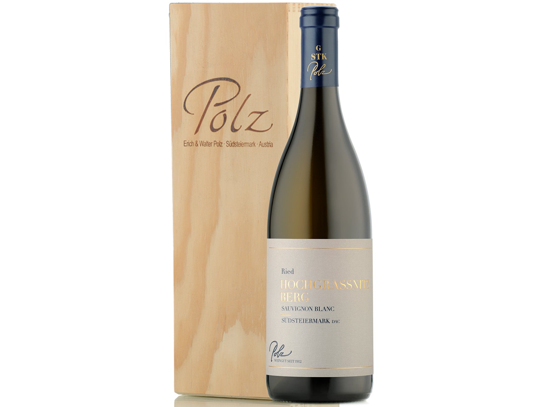 Magnum  1,5 Liter Flasche Hochgrassnitzberg Sauvignon Blanc 2021 in der Polz-Holzkiste